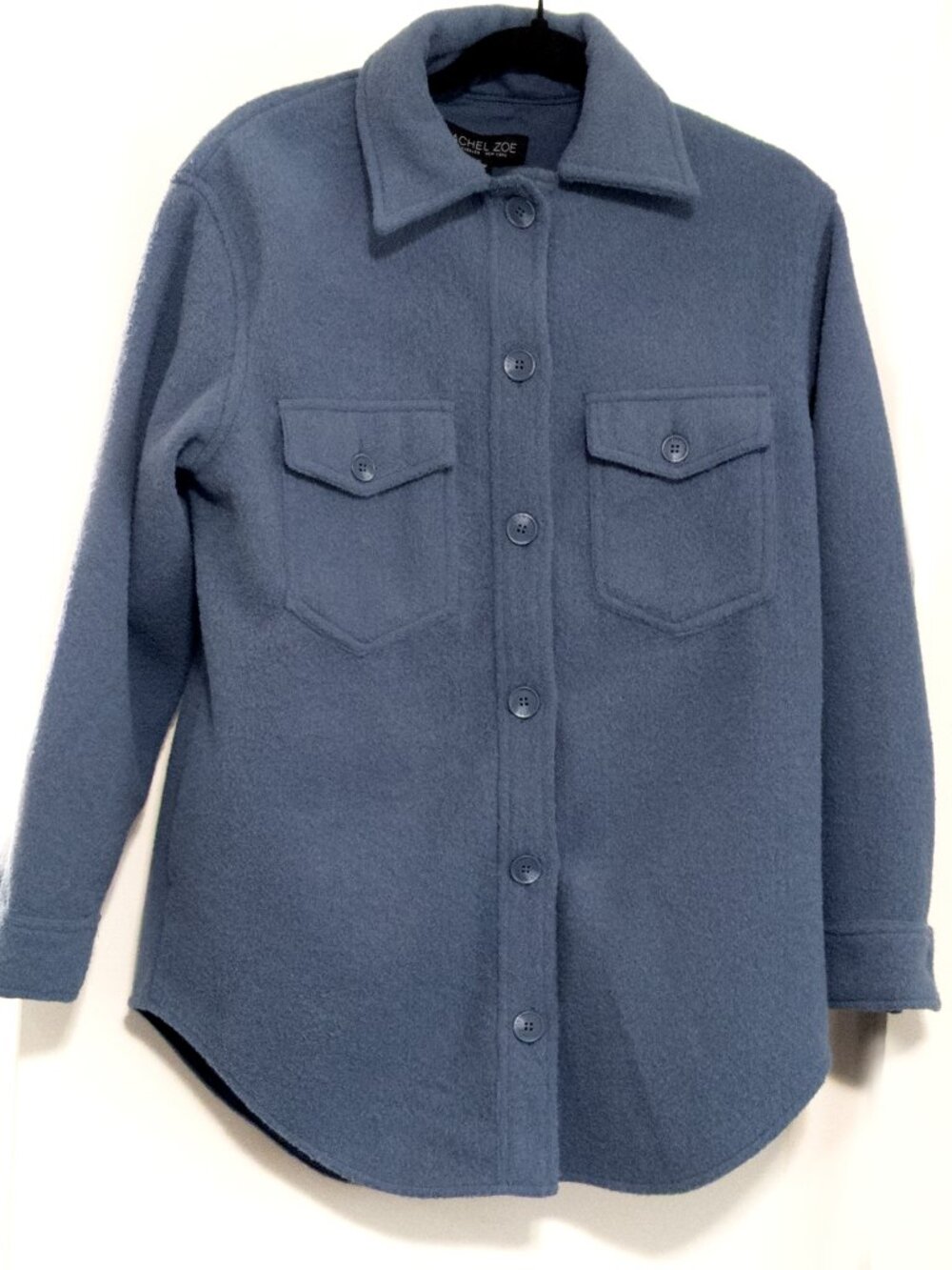 RACHEL ZOE Blue Shacket Size XS Cozy Utility Button-Down Collared Long Sleeve